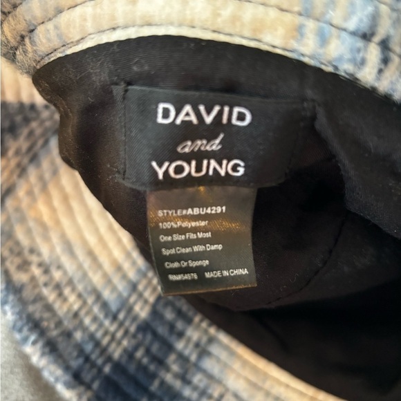 David & Young Navy Cream Brushed Plaid Soft Bucket Hat One Size OS Lined Winter - Picture 6 of 6